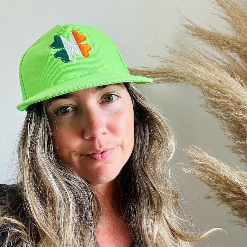 NEW Shamrock Irish Flag Stitch Lime Neon Green Metal Snapback Baseball Cap Hat